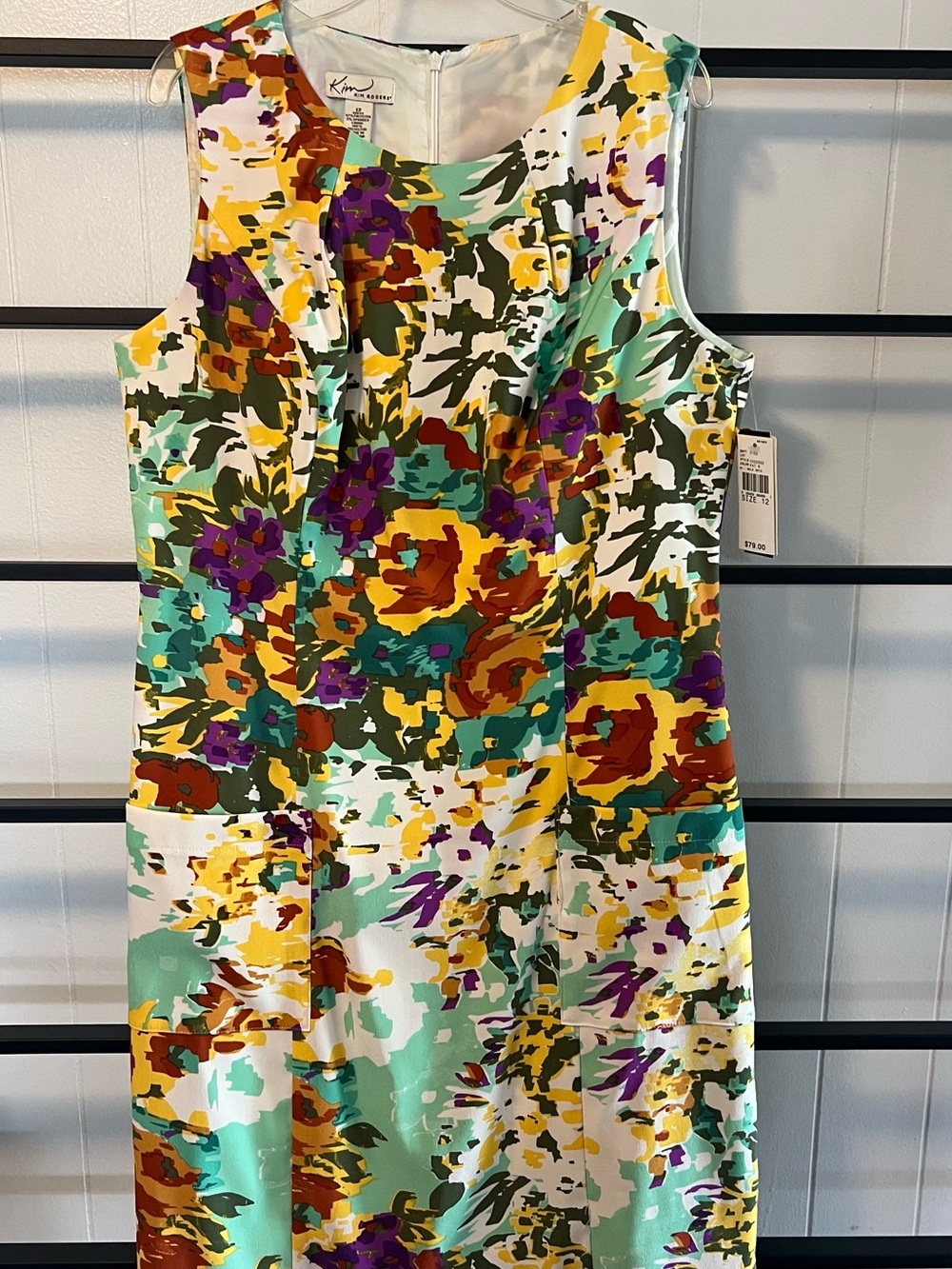 NWT Kim Rogers, Size 12, Sleeveless, Lined Dress with Pockets, Floral Print, D2